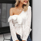 White and Pink Cotton Lace Blouse for Women
