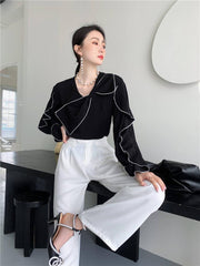 Black Ruffle Bow Blouse