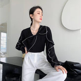 Black Ruffle Bow Blouse