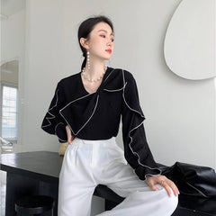 Black Ruffle Bow Blouse