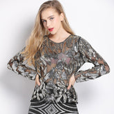 Women's Silver Leopard Sequined Blouse
