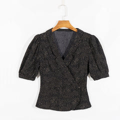 Women's Casual Dotted Short Sleeved Shirt