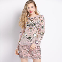 Women's Sequined Floral Pattern Blouse