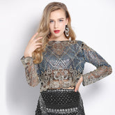 Women's Geometric Pattern Sequined Crop Top