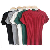 Women's Casual Knitted Short Sleeved Blouse