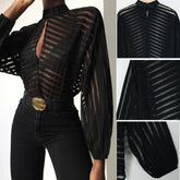 Women's Long Sleeved Striped Blouse