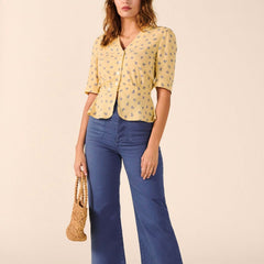 Women's Casual Floral Printed V-Neck Short Sleeved Shirt