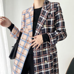 Women's Casual Double Plaid Printed Blazer
