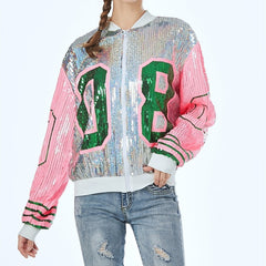 Women's Retro Style Sequined Bomber Jacket