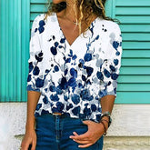 Women's Flower Printed V-Neck Blouse
