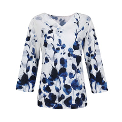 Women's Flower Printed V-Neck Blouse