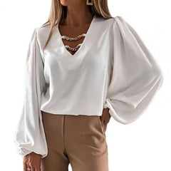 Women's Chain V Neck Long Sleeved Top