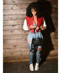 Women's Retro Style Crop Bomber Jacket