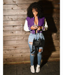 Women's Retro Style Crop Bomber Jacket