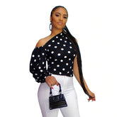 Women's Lantern Sleeve Polka Dot Blouse