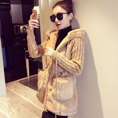 Women's Knitted Sleeve Plush Winter Jacket