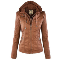 Women's Eco-Leather Hooded Biker Jacket