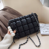 Women's Fashion Quilted Design Handbag With Pearl