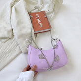 Women's Pure Color Mini Shoulder Bag with Butterfly Chain