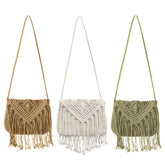 Women's Fringe Datail Woven Rattan Handbag