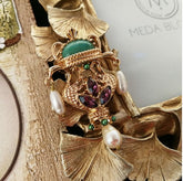 Baroque Style Freshwater Pearl and Jade Brooch