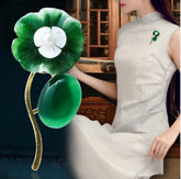 Luxury Tender Flower Green Jade Brooch