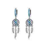 Women's Sterling Silver Bohemian Dream Catcher Shaped Drop Earrings