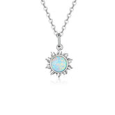 Authentic Silver White Opal Sun Pendant Necklace