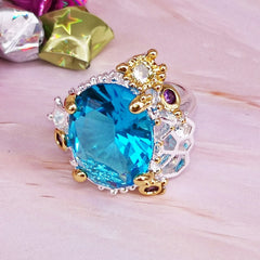 Baroque Blue Zircon Ring for Women
