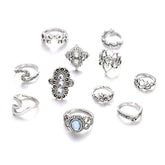Women's Boho Opal Rings Set, 11 Pcs