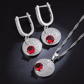 Women's Red Dot 925 Sterling Silver Necklace and Earrings Set