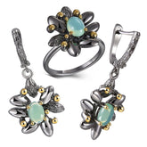 Women's Vintage Flower Shaped Ring and Earrings Jewelry Set