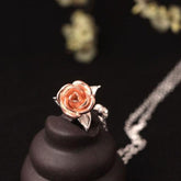 Elegant Romantic Rose Shaped Silver Pendant Necklace