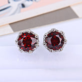 Natural Red Garnet 925 Sterling Silver Stud Earrings