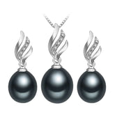 Women's Stylish 925 Silver Pearls Necklace and Earrings Jewelry 3 pcs Set