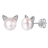 Cute Cat Design Natural Pearl Women's Stud Earrings