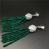 Green Jade Tassel Drop Earrings