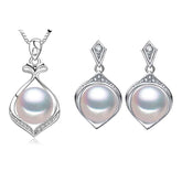 Women's Charming 925 Silver Pearls Necklace and Earrings Jewelry 3 pcs Set