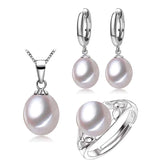 Women's Natural 925 Silver Pearls Jewelry 4 pcs Set