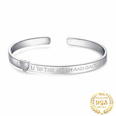 'I Love U to the Moon and Back' 925 Sterling Silver Cuff Bracelet for Women