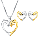 Women's Dolphin Heart Design Sterling Silver Jewelry Set