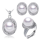 Elegant Big 925 Silver Pearls Women's Jewelry 4 pcs Set