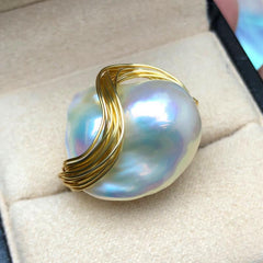 Baroque Handmade Natural Freshwater White Pearl Ring for Women
