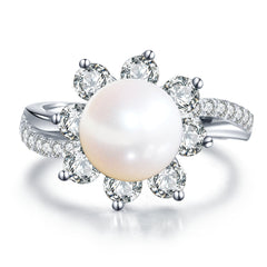 14K White Gold Wedding Pearl Ring for Women