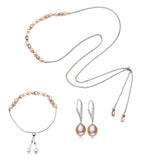 Fashion Long 925 Silver Pearls Women's Jewelry 4 pcs Set