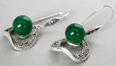 Green Jade Silver Hoop Earrings