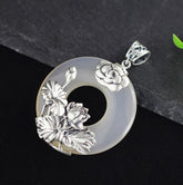 Natural Jade Floral Hoop Pendant