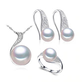 Elegant 925 Silver Pearls Women's Jewelry 4 pcs Set