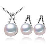 Women's Simple 925 Silver Pearls Necklace and Earrings Jewelry 3 pcs Set