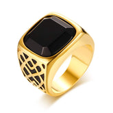 Men's Square Black Stone Rings
